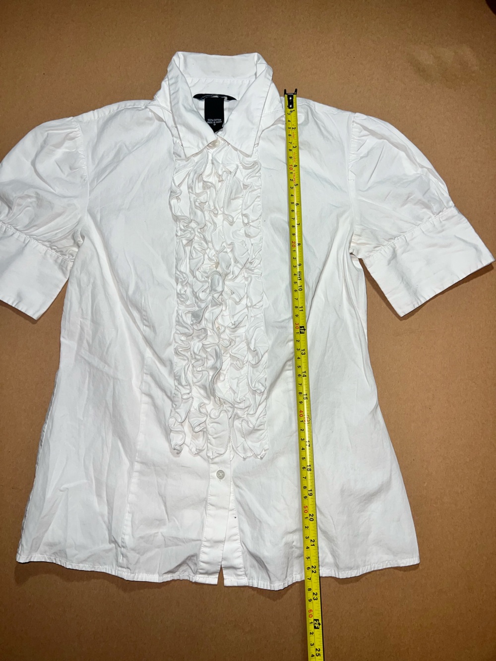 Moda International White Ruffle Front Button-Down Blouse - Picture 5 of 7